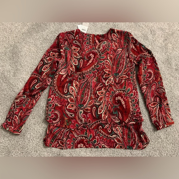 New J Jill Women’s Size S Multicolored Long Sleeve Paisley Blouse Keyhole Neck - Picture 9 of 14